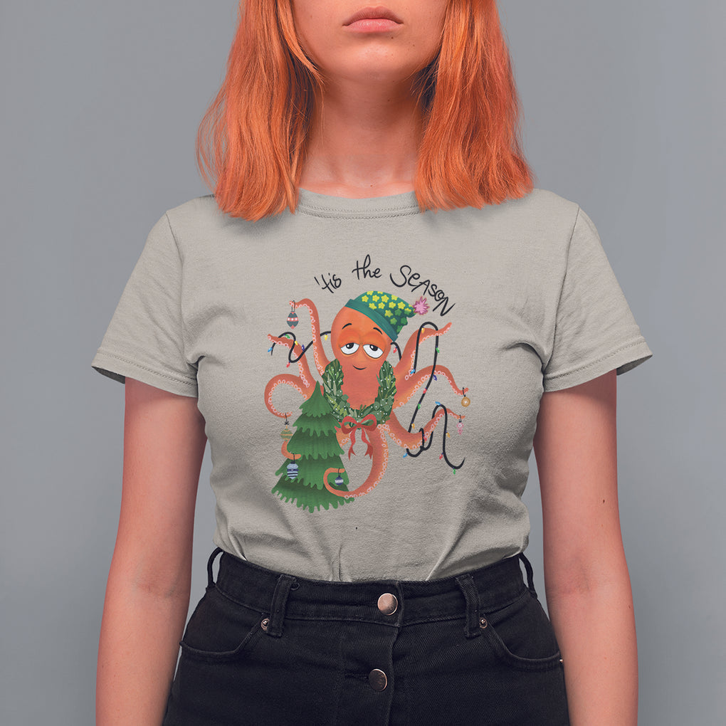 Octopus Tis The Season Christmas Tree T Shirt For Women TS09 Sand Printyourwear