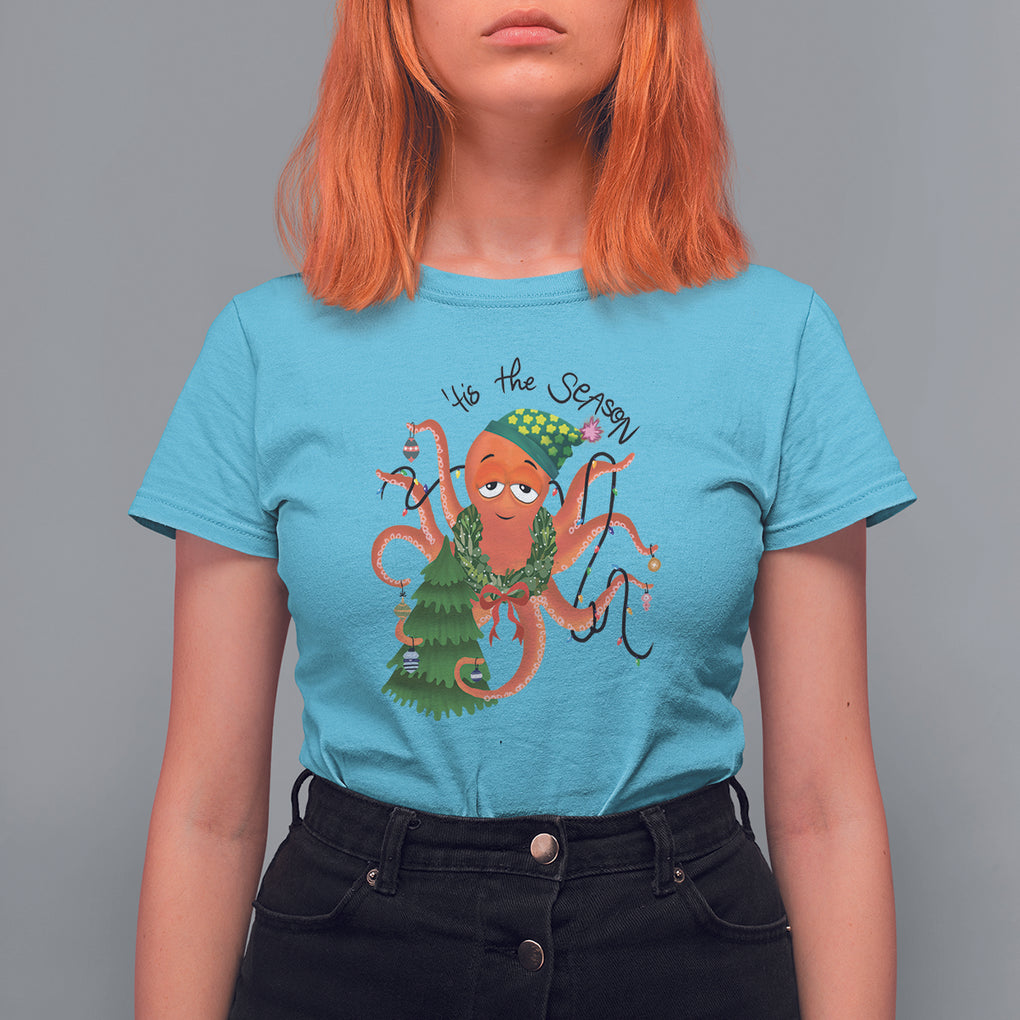 Octopus Tis The Season Christmas Tree T Shirt For Women TS09 Sky Printyourwear