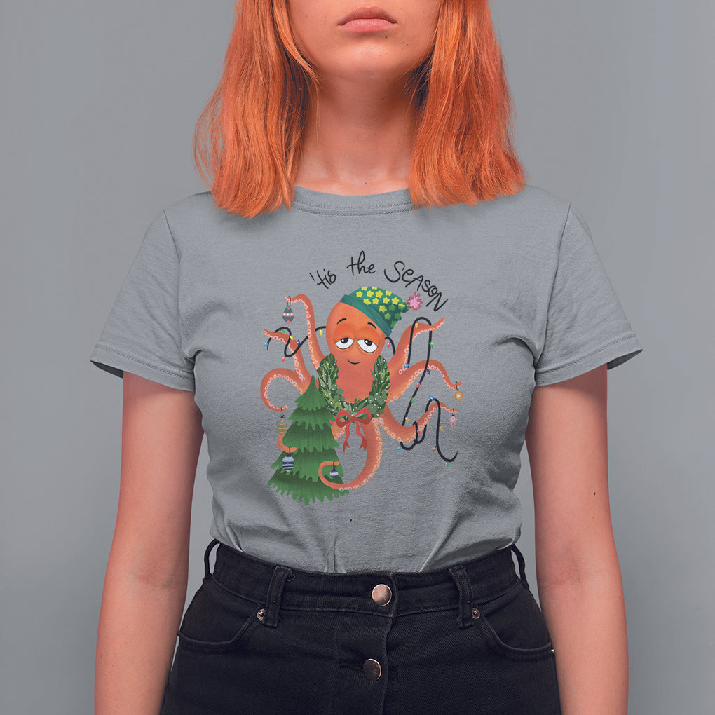 Octopus Tis The Season Christmas Tree T Shirt For Women TS09 Sport Gray Printyourwear