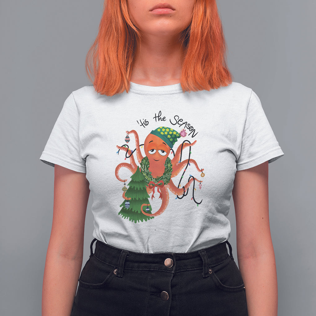 Octopus Tis The Season Christmas Tree T Shirt For Women TS09 White Printyourwear