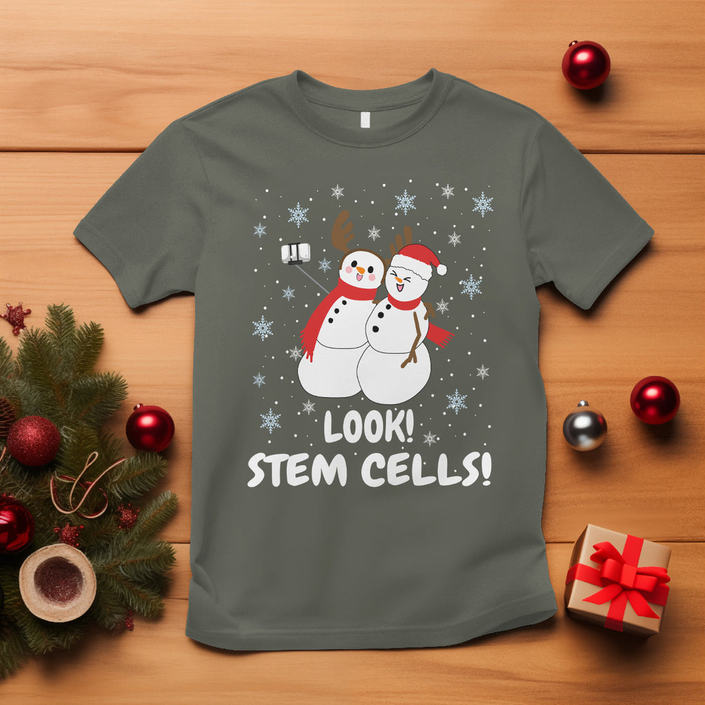Look Stem Cell Snowman Funny Christmas Science T Shirt TS09 Military Green Printyourwear
