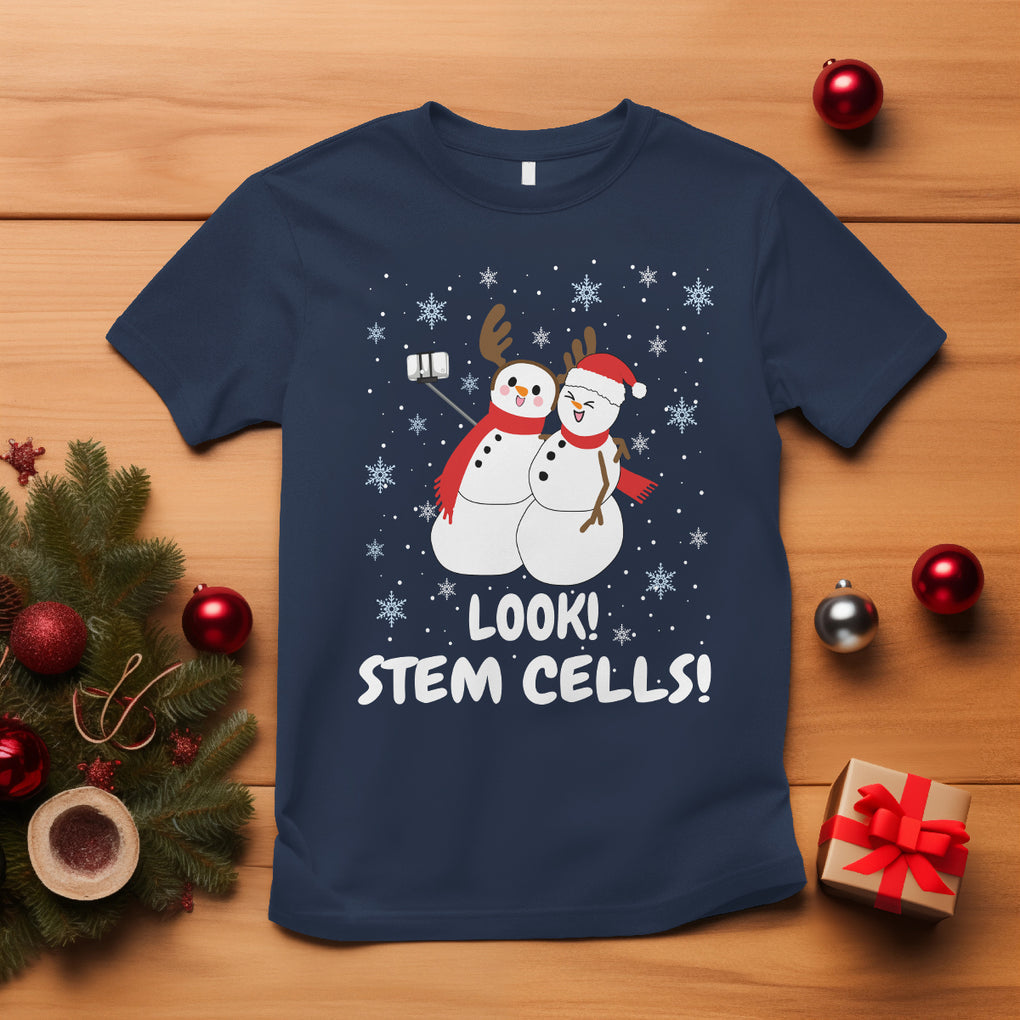 Look Stem Cell Snowman Funny Christmas Science T Shirt TS09 Navy Printyourwear