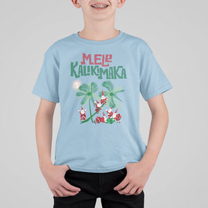 Mele Kalikimaka Santa Climb Palm Tree Hawaiian Christmas T Shirt For Kid TS09 Light Blue Printyourwear