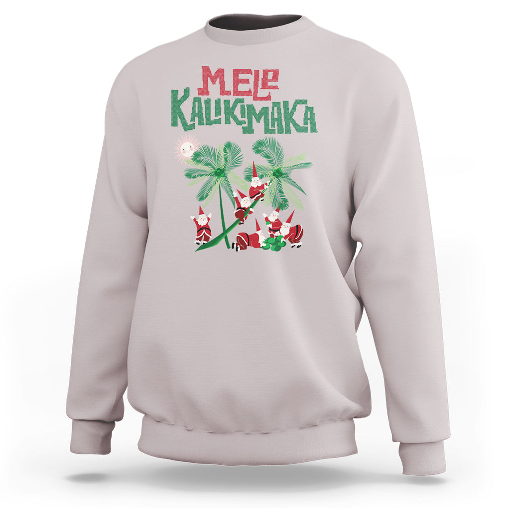 Mele Kalikimaka Santa Climb Palm Tree Hawaiian Christmas Sweatshirt TS09 Ice Gray Printyourwear