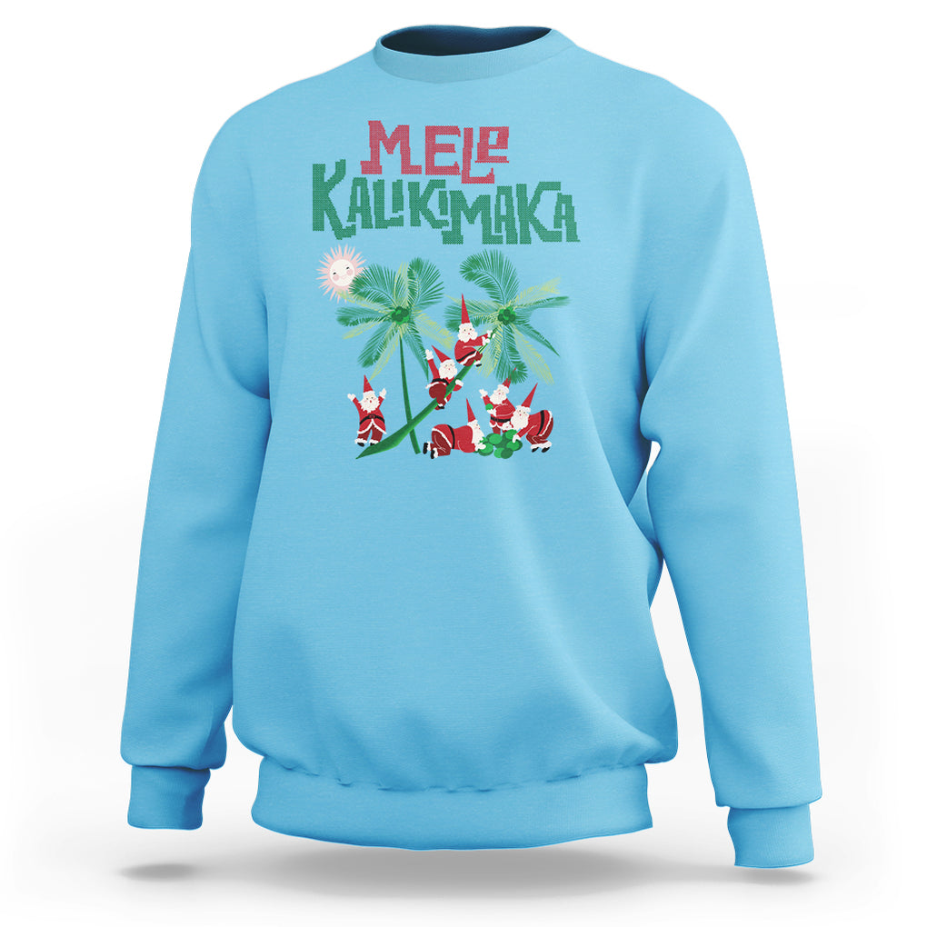 Mele Kalikimaka Santa Climb Palm Tree Hawaiian Christmas Sweatshirt TS09 Sky Printyourwear