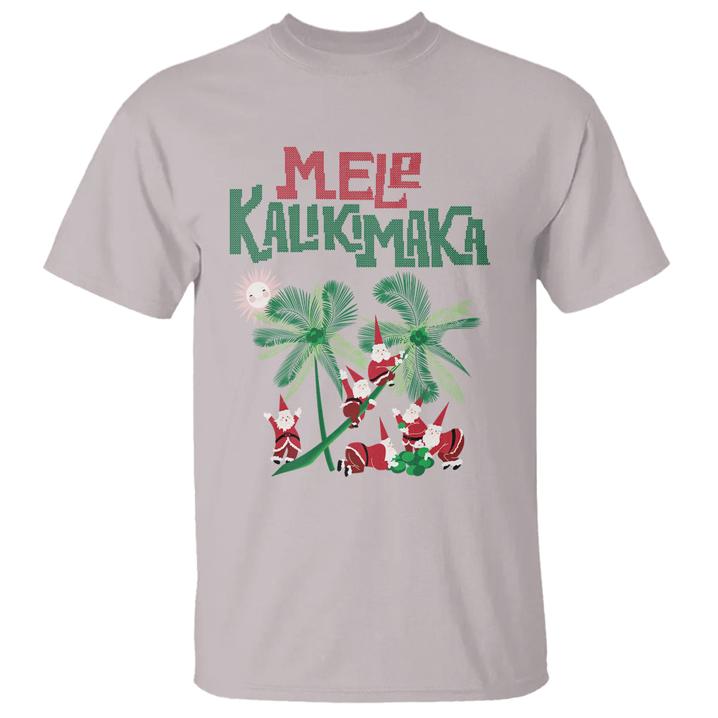Mele Kalikimaka Santa Climb Palm Tree Hawaiian Christmas T Shirt TS09 Ice Gray Printyourwear