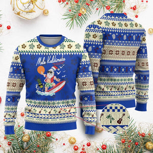 Xmas In Hawaii Ugly Christmas Sweater Mele Kalikimaka Surfing Santa Vintage Hawaiian Christmas TS09 Blue Print Your Wear