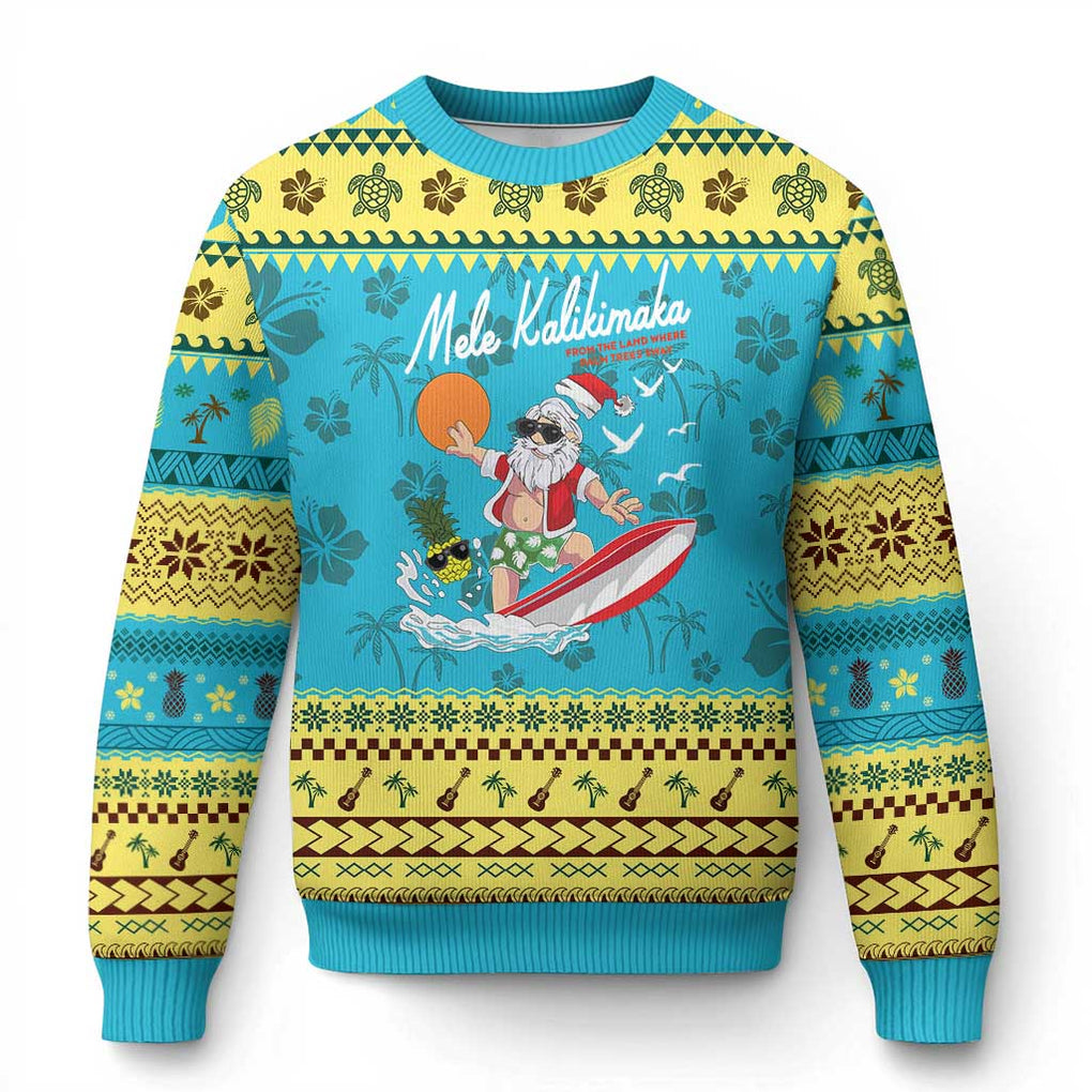 Xmas In Hawaii Ugly Christmas Sweater Mele Kalikimaka Surfing Santa Vintage Hawaiian Christmas TS09 Hawaii Print Your Wear