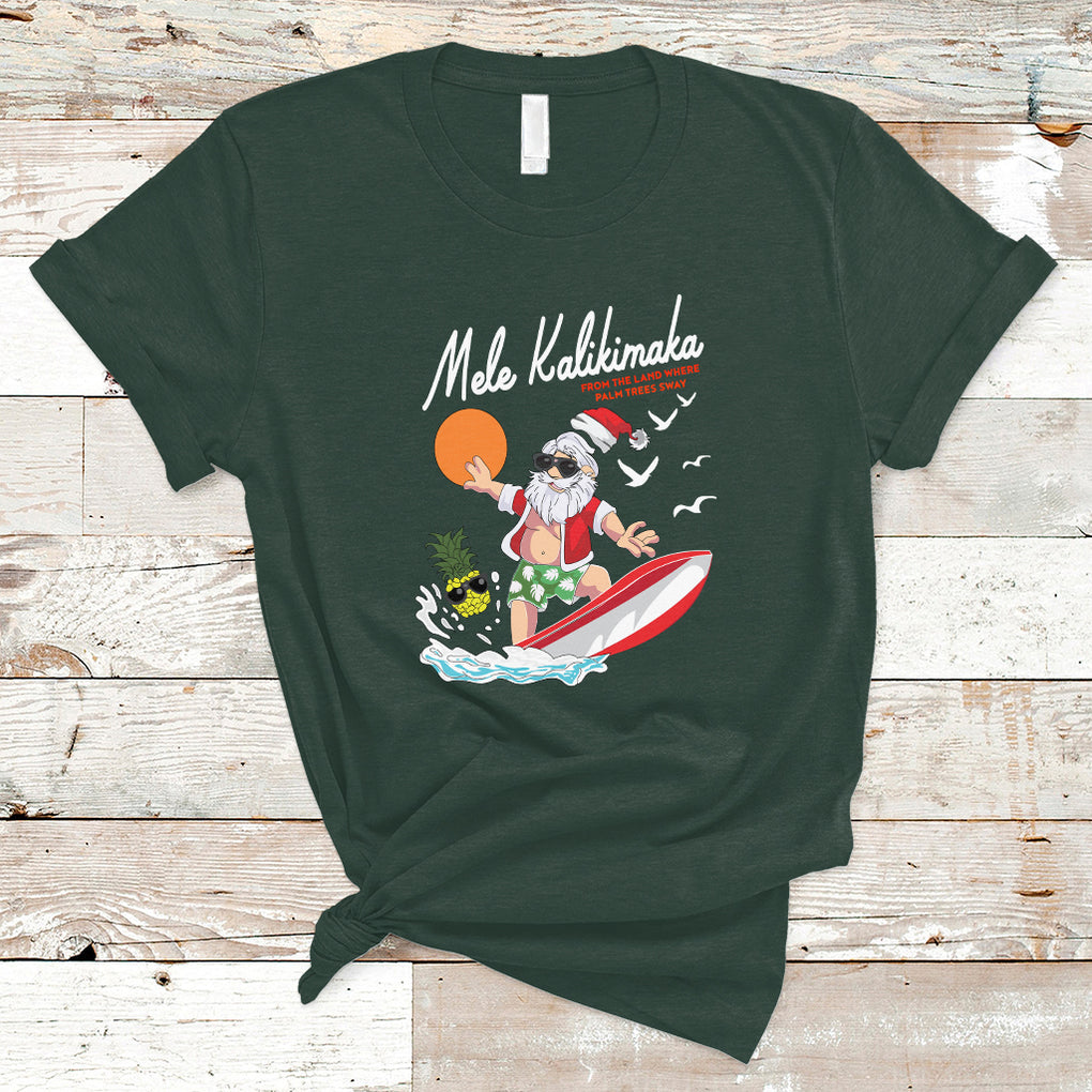 Mele Kalikimaka Surfing Santa Vintage Hawaiian Christmas T Shirt TS09 Dark Forest Green Printyourwear