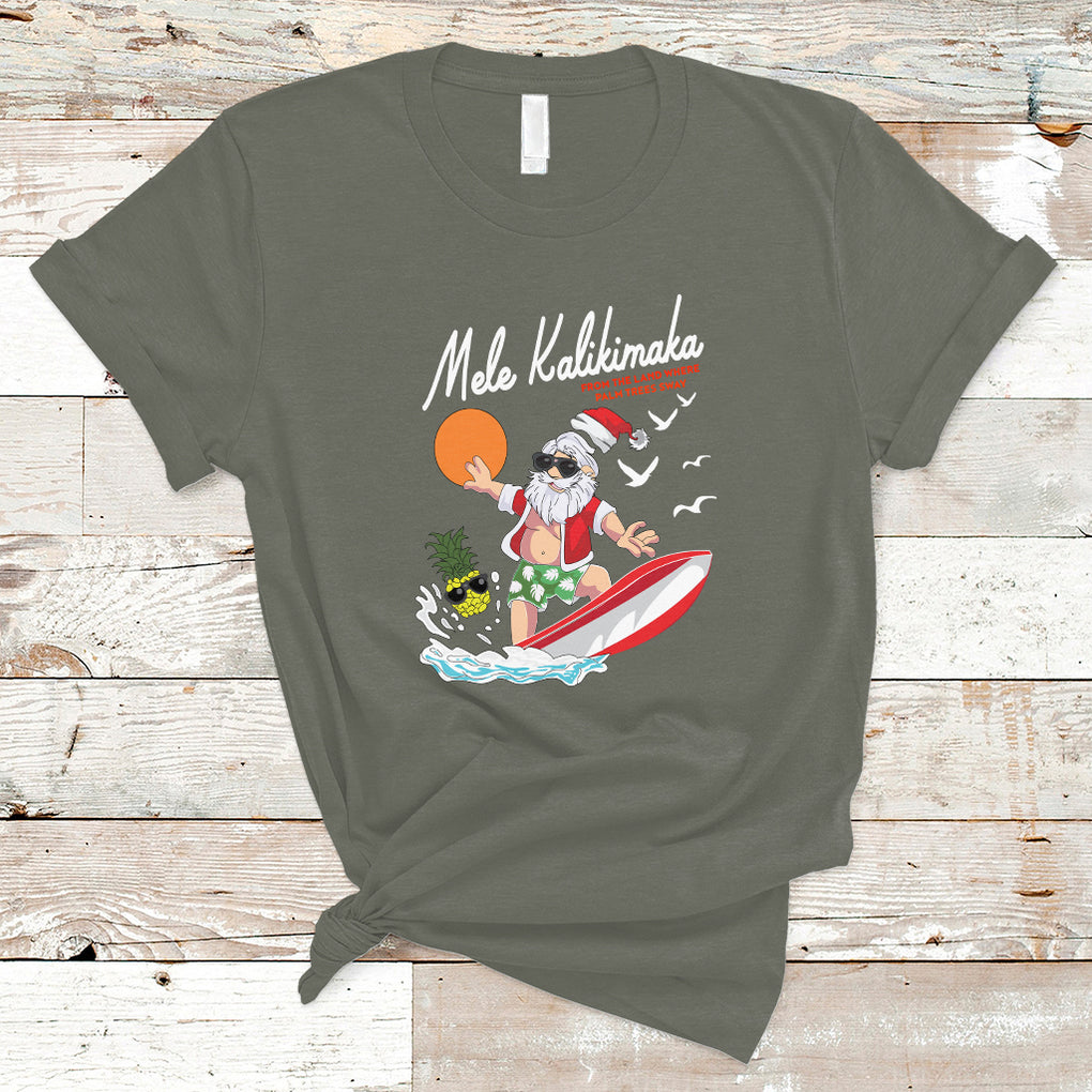 Mele Kalikimaka Surfing Santa Vintage Hawaiian Christmas T Shirt TS09 Military Green Printyourwear