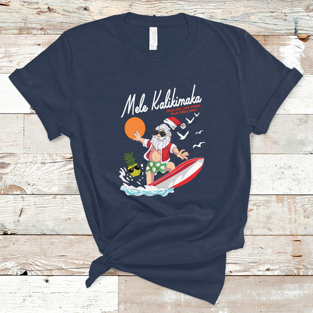 Mele Kalikimaka Surfing Santa Vintage Hawaiian Christmas T Shirt TS09 Navy Printyourwear