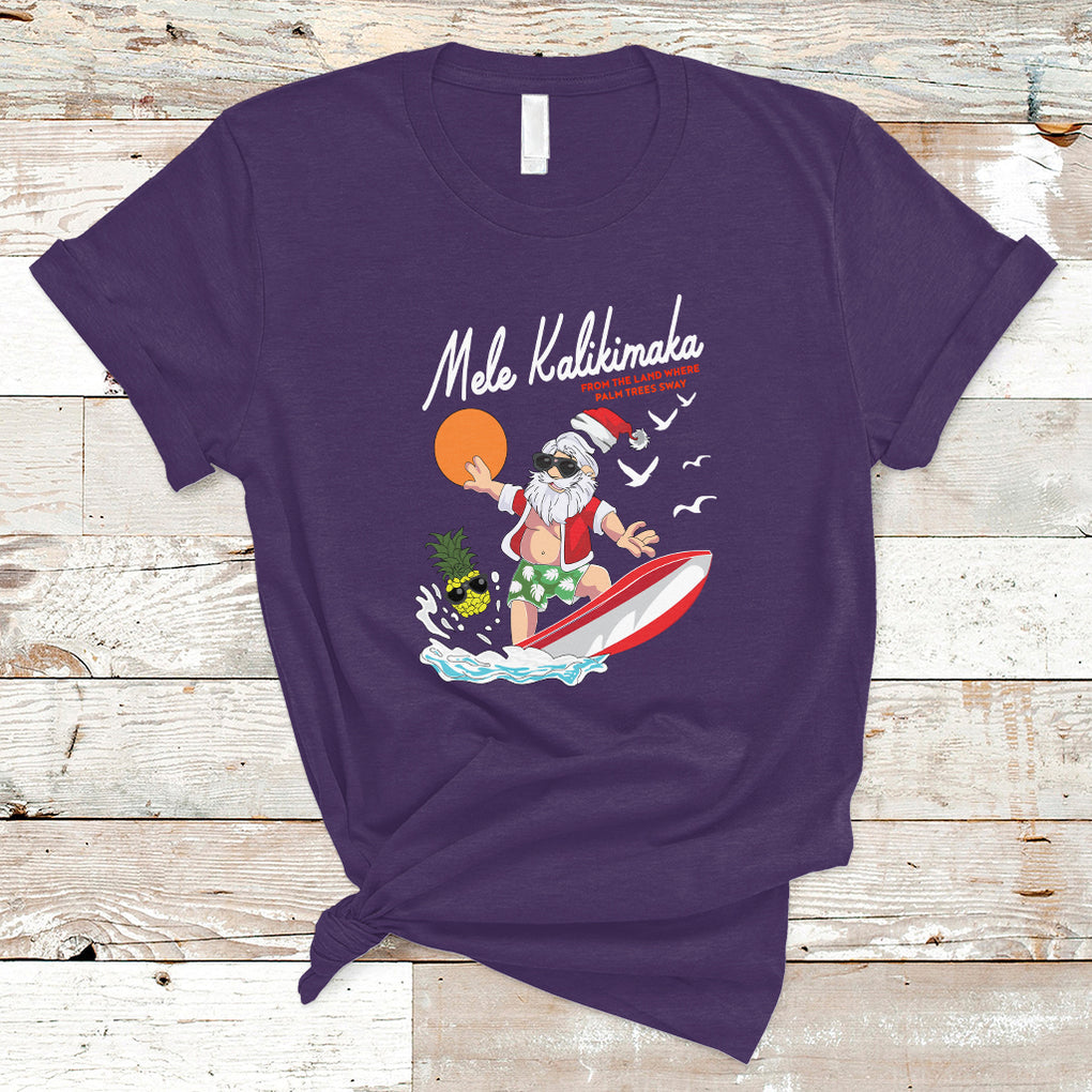 Mele Kalikimaka Surfing Santa Vintage Hawaiian Christmas T Shirt TS09 Purple Printyourwear