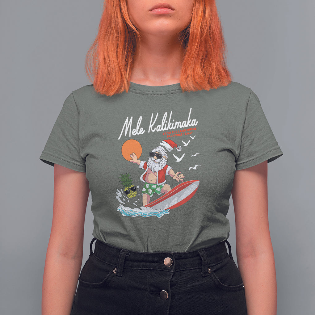 Mele Kalikimaka Surfing Santa Vintage Hawaiian Christmas T Shirt For Women TS09 Military Green Printyourwear
