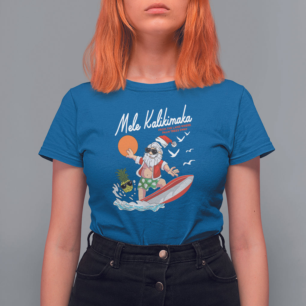 Mele Kalikimaka Surfing Santa Vintage Hawaiian Christmas T Shirt For Women TS09 Royal Blue Printyourwear