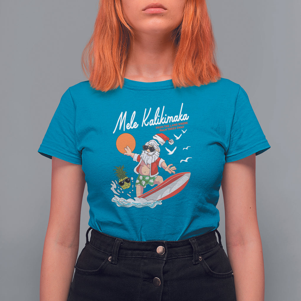 Mele Kalikimaka Surfing Santa Vintage Hawaiian Christmas T Shirt For Women TS09 Sapphire Printyourwear