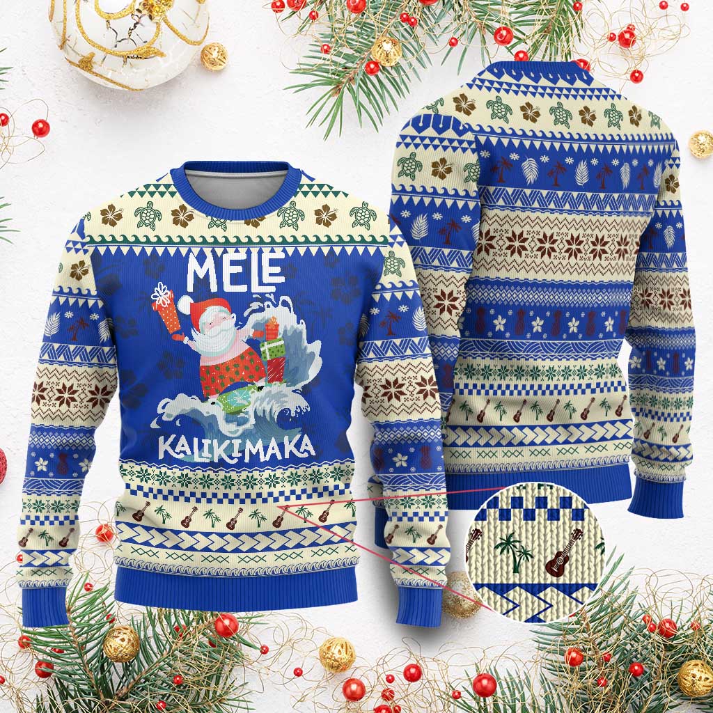 Mele Kalikimaka Ugly Christmas Sweater Surfing Cute Santa Hawaiian Christmas TS09 Blue Print Your Wear