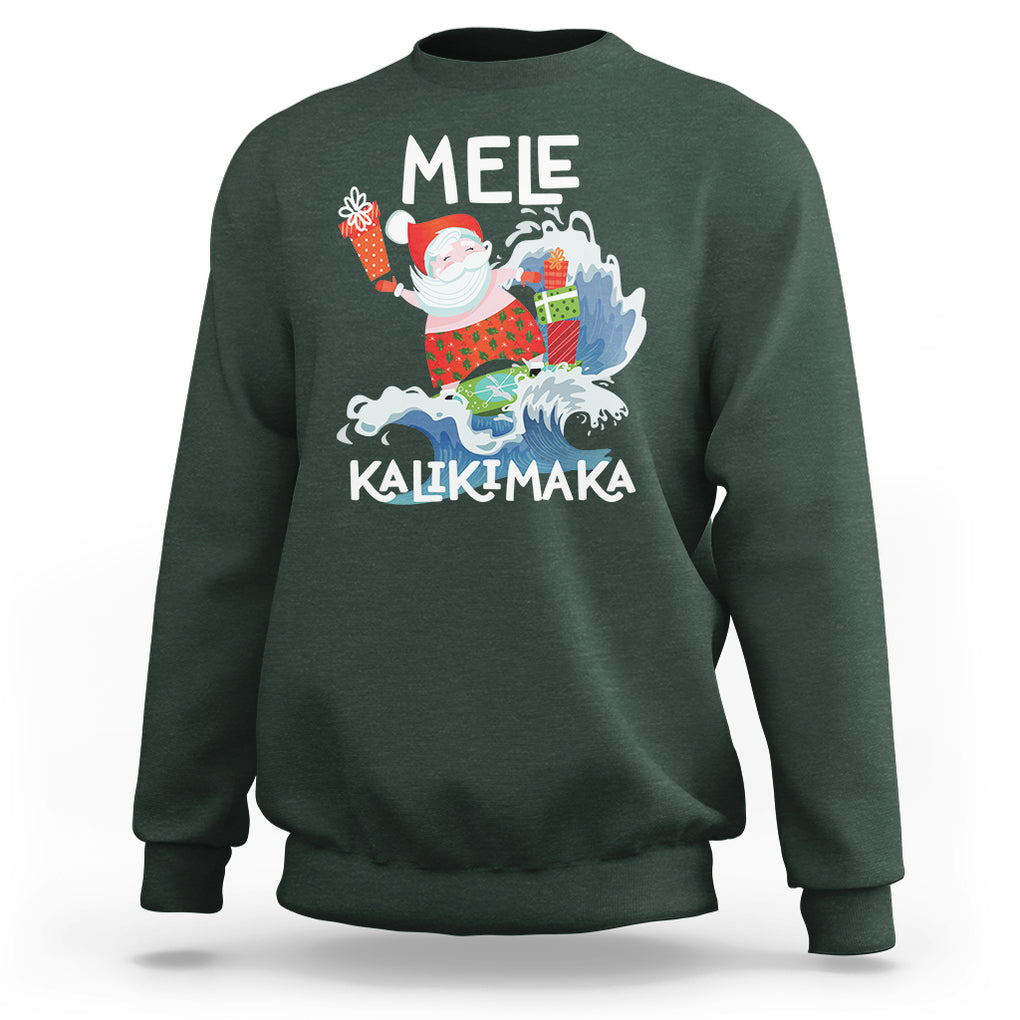 Mele Kalikimaka Surfing Cute Santa Hawaiian Christmas Sweatshirt TS09 Dark Forest Green Printyourwear