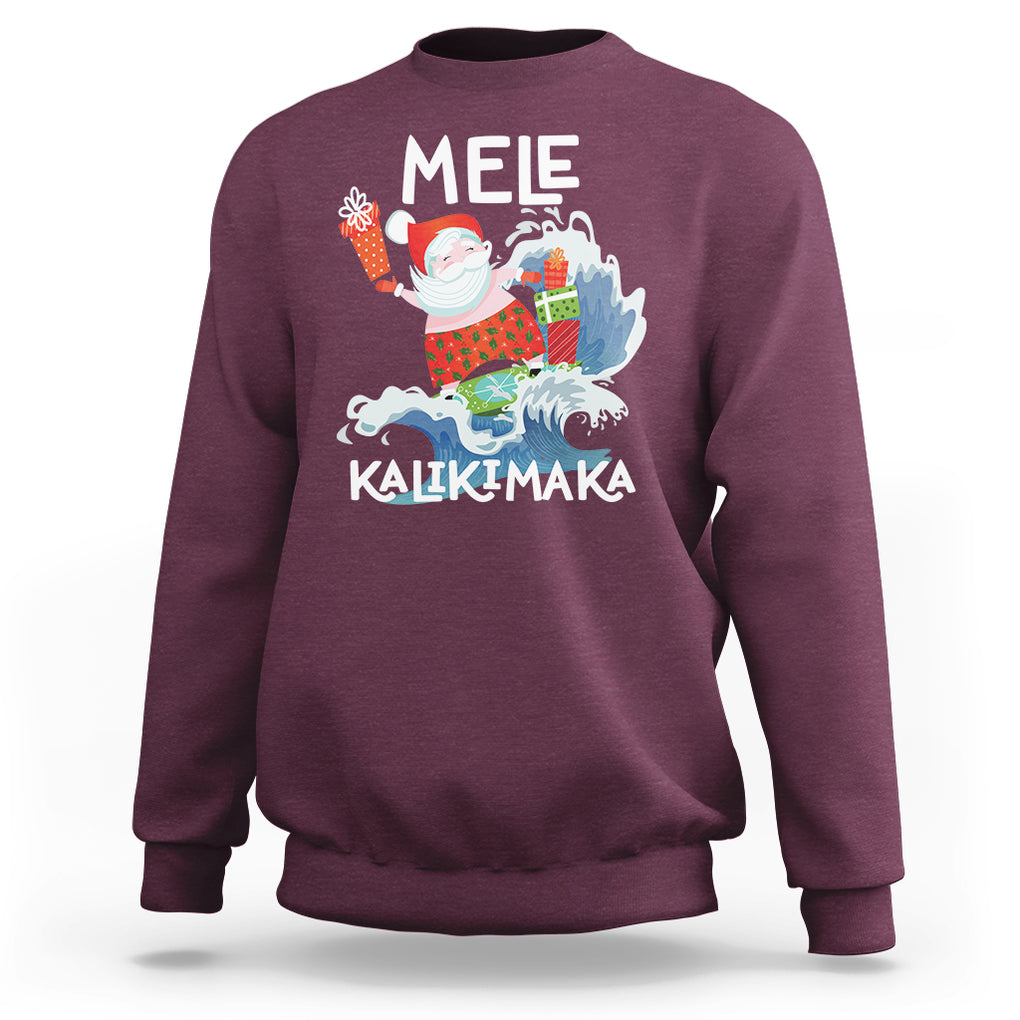 Mele Kalikimaka Surfing Cute Santa Hawaiian Christmas Sweatshirt TS09 Maroon Printyourwear