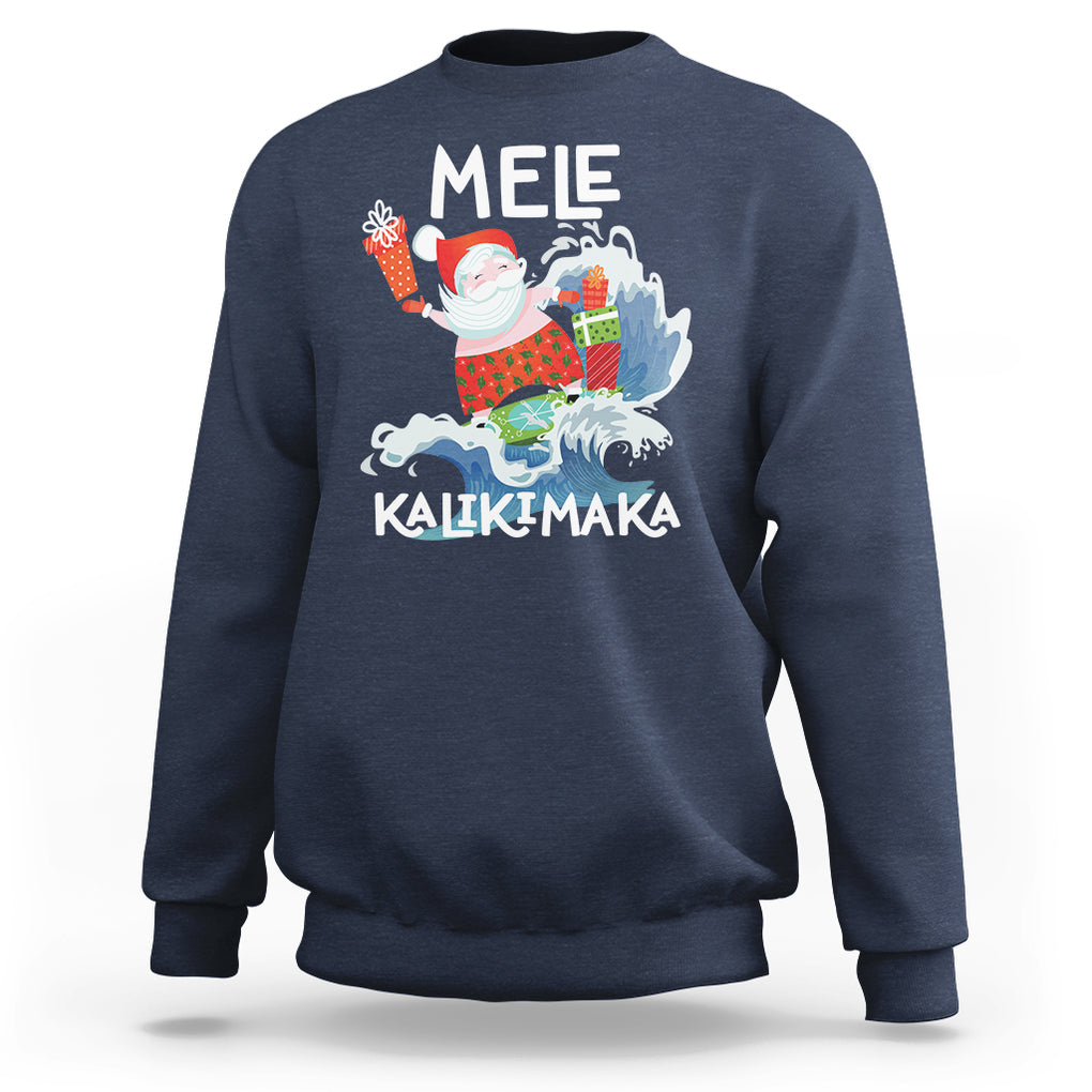 Mele Kalikimaka Surfing Cute Santa Hawaiian Christmas Sweatshirt TS09 Navy Printyourwear