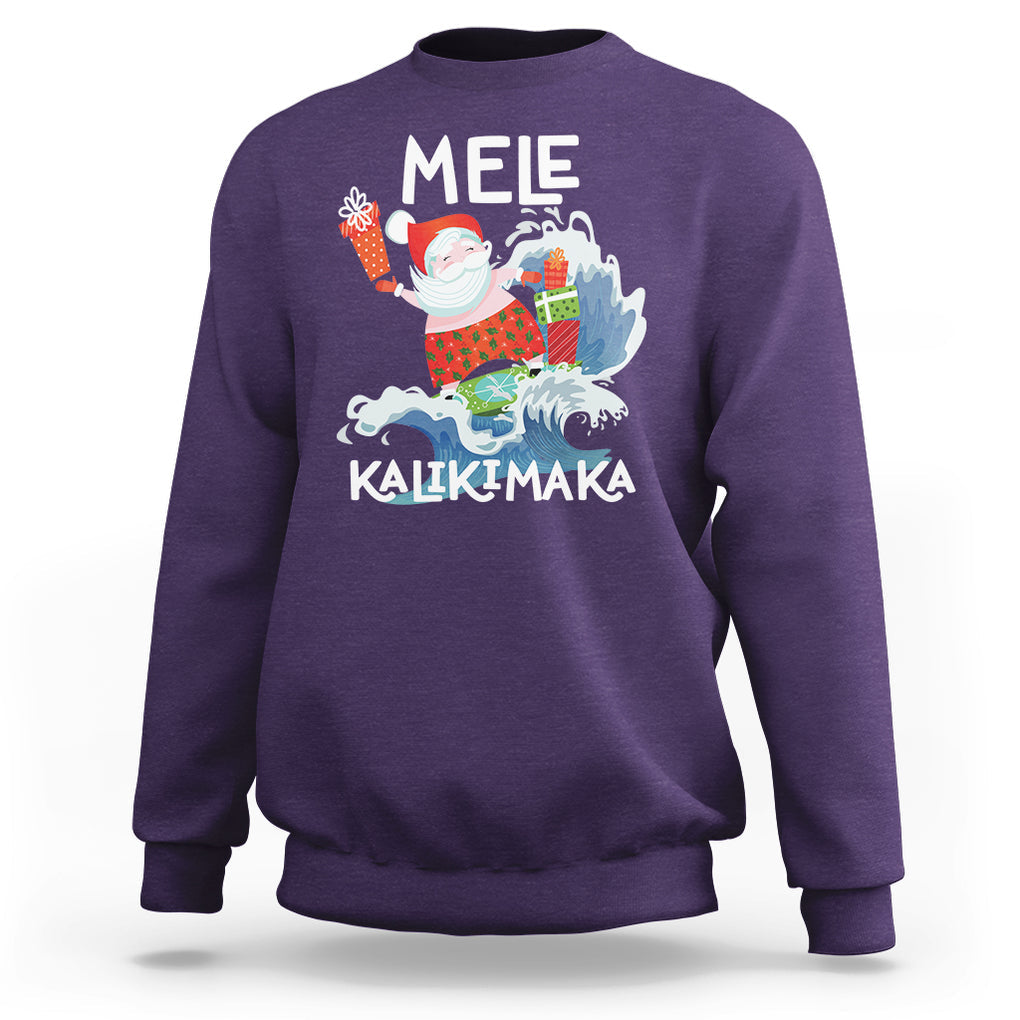Mele Kalikimaka Surfing Cute Santa Hawaiian Christmas Sweatshirt TS09 Purple Printyourwear