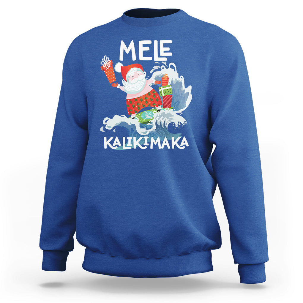 Mele Kalikimaka Surfing Cute Santa Hawaiian Christmas Sweatshirt TS09 Royal Blue Printyourwear