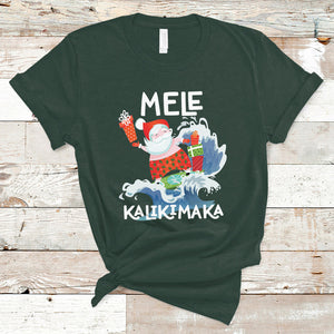 Mele Kalikimaka Surfing Cute Santa Hawaiian Christmas T Shirt TS09 Dark Forest Green Printyourwear