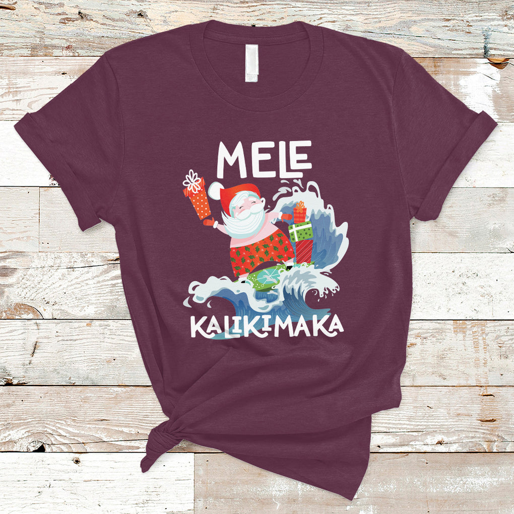 Mele Kalikimaka Surfing Cute Santa Hawaiian Christmas T Shirt TS09 Maroon Printyourwear
