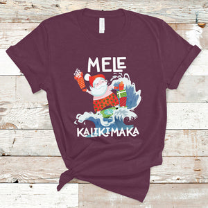 Mele Kalikimaka Surfing Cute Santa Hawaiian Christmas T Shirt TS09 Maroon Printyourwear