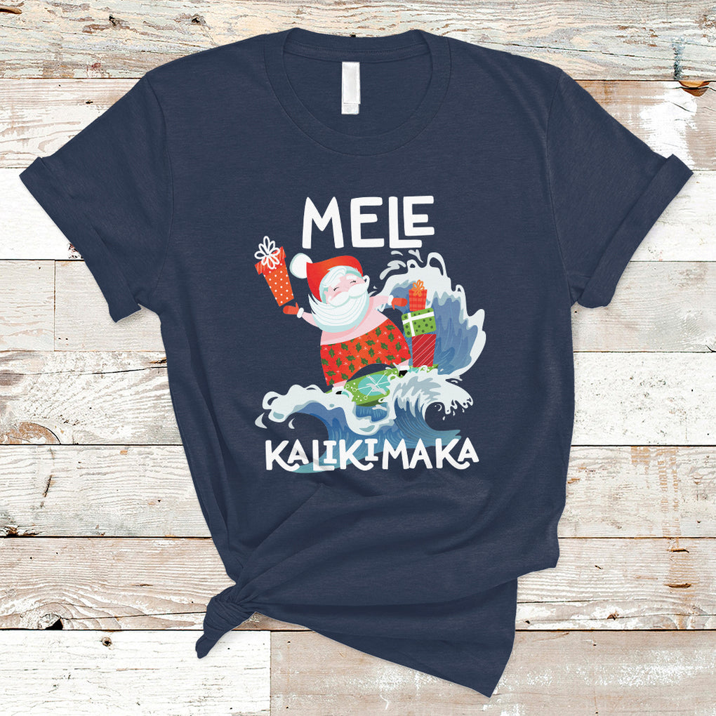 Mele Kalikimaka Surfing Cute Santa Hawaiian Christmas T Shirt TS09 Navy Printyourwear