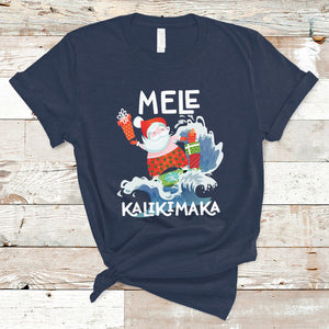 Mele Kalikimaka Surfing Cute Santa Hawaiian Christmas T Shirt TS09 Navy Printyourwear