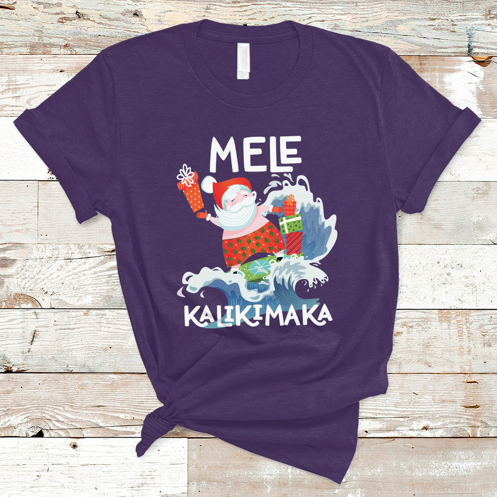 Mele Kalikimaka Surfing Cute Santa Hawaiian Christmas T Shirt TS09 Purple Printyourwear