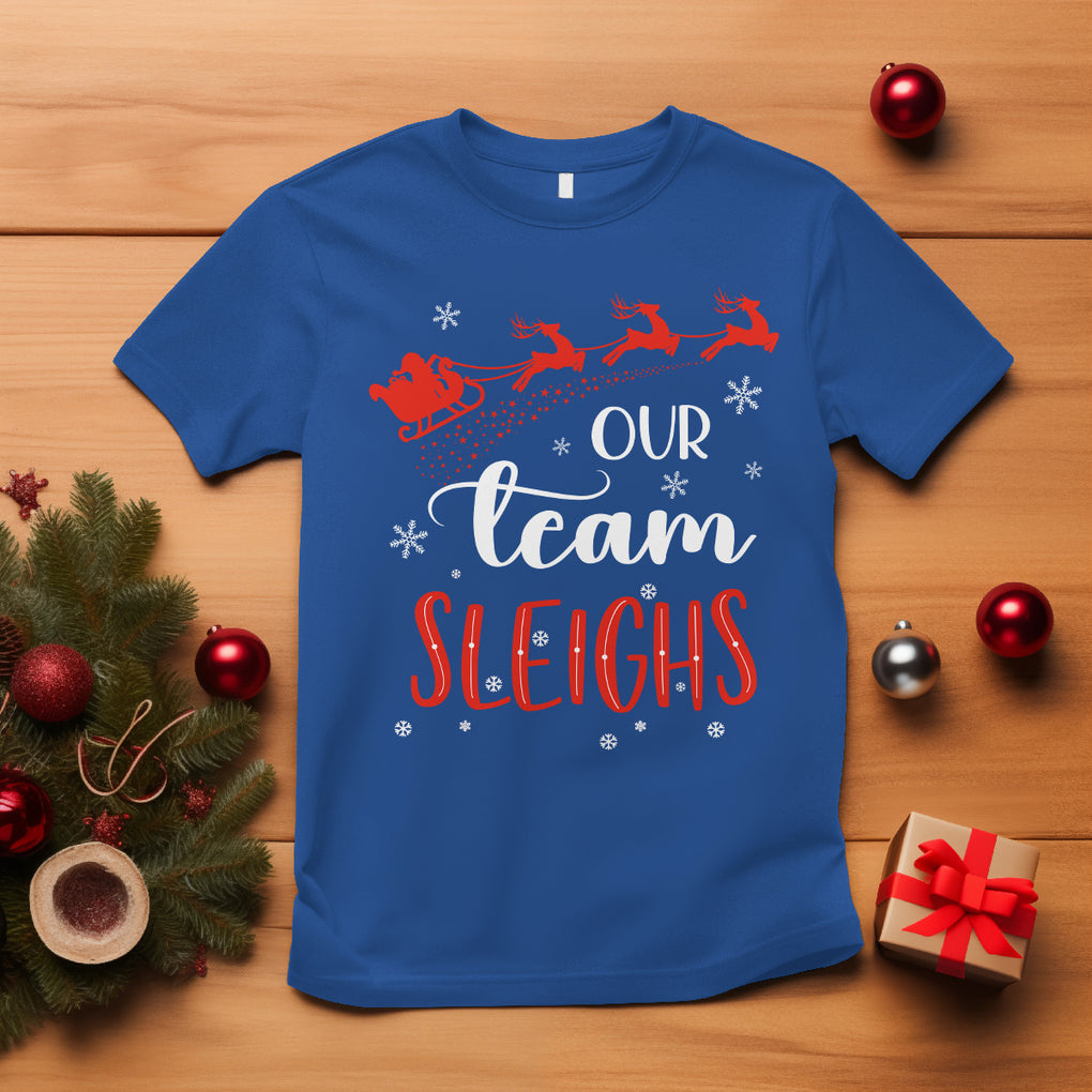 Our Team Sleigh Christmas Santa Reindeer Office Staff T Shirt TS09 Royal Blue Printyourwear