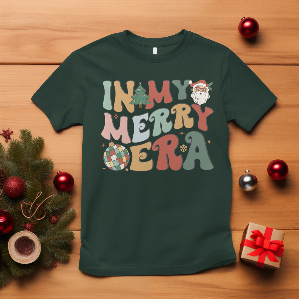 In My Merry Era Retro Groovy Christmas Santa Disco Ball T Shirt TS09 Dark Forest Green Printyourwear