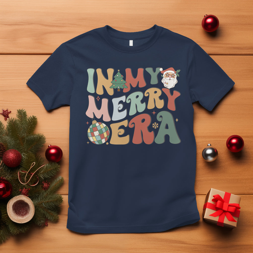 In My Merry Era Retro Groovy Christmas Santa Disco Ball T Shirt TS09 Navy Printyourwear