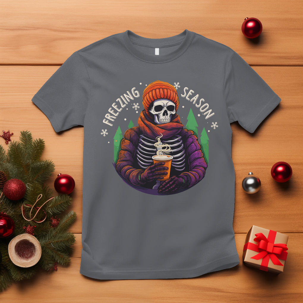 Freezing Season Christmas Skeleton Chillin' Hot Cocoa T Shirt TS09 Charcoal Printyourwear