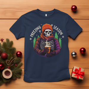 Freezing Season Christmas Skeleton Chillin' Hot Cocoa T Shirt TS09 Navy Printyourwear
