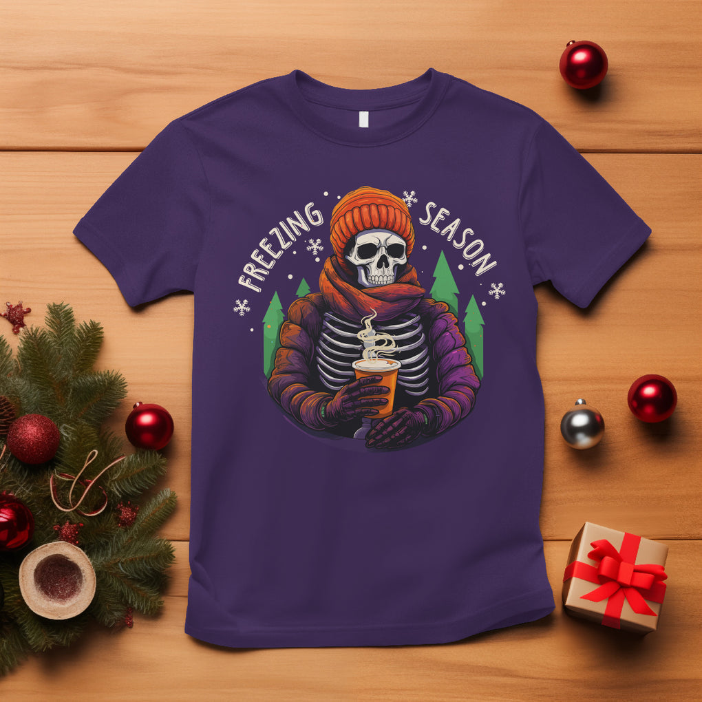 Freezing Season Christmas Skeleton Chillin' Hot Cocoa T Shirt TS09 Purple Printyourwear