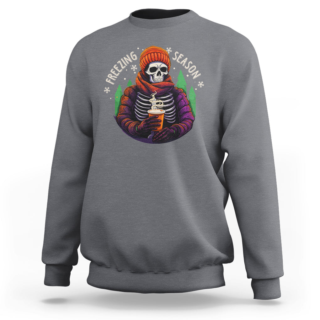 Freezing Season Christmas Skeleton Chillin' Hot Cocoa Sweatshirt TS09 Charcoal Printyourwear