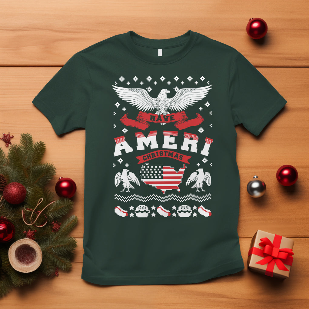 Have Ameri-Christmas USA Patriotic Eagle Xmas T Shirt TS09 Dark Forest Green Printyourwear
