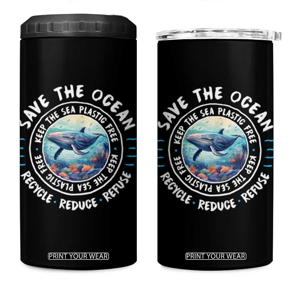 Earth Day Save The Ocean Humpback Whale 4 in 1 Can Cooler Tumbler TS09 One Size: 16 oz Black Print Your Wear