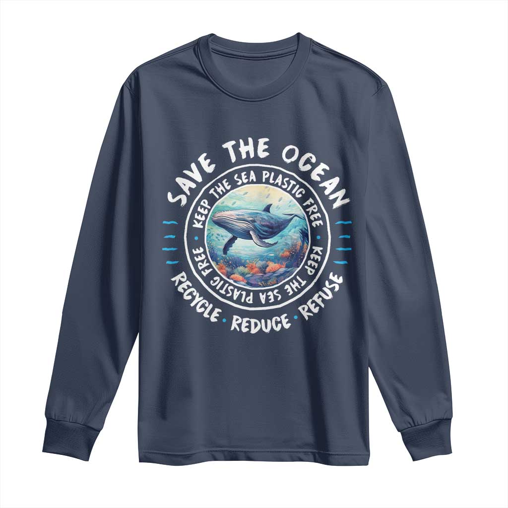 Earth Day Save The Ocean Humpback Whale Long Sleeve Shirt TS09 Navy Print Your Wear