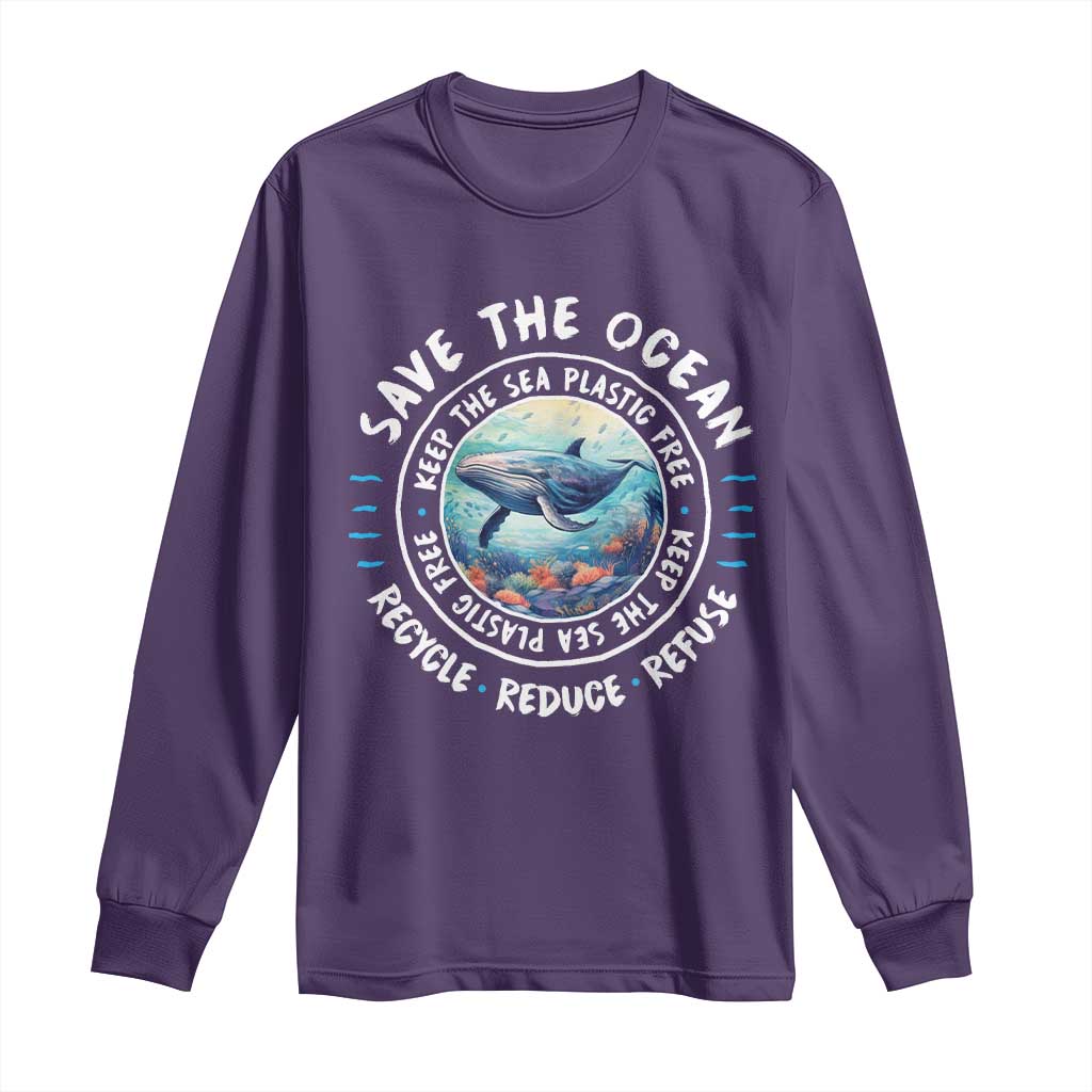 Earth Day Save The Ocean Humpback Whale Long Sleeve Shirt TS09 Purple Print Your Wear