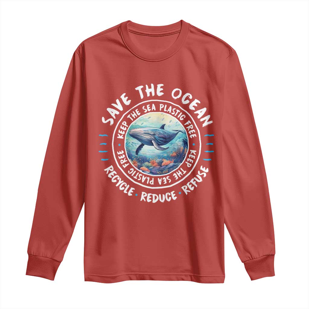 Earth Day Save The Ocean Humpback Whale Long Sleeve Shirt TS09 Red Print Your Wear