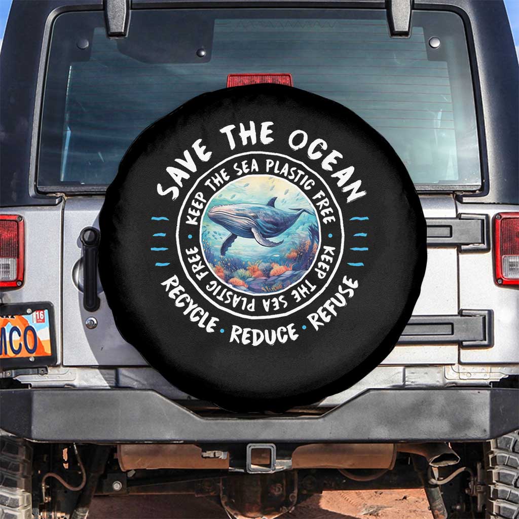 Earth Day Save The Ocean Humpback Whale Spare Tire Cover TS09 No hole Black Print Your Wear