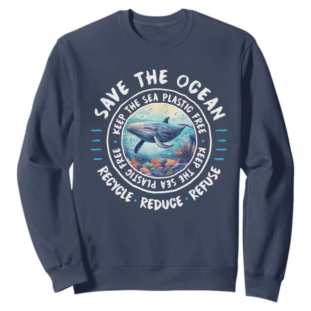 Earth Day Save The Ocean Humpback Whale Sweatshirt TS09 Navy Print Your Wear