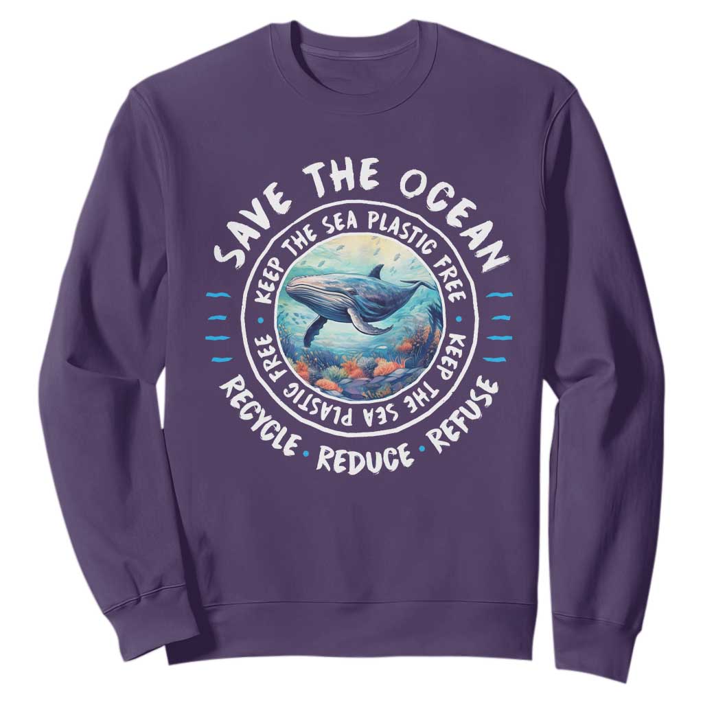Earth Day Save The Ocean Humpback Whale Sweatshirt TS09 Purple Print Your Wear