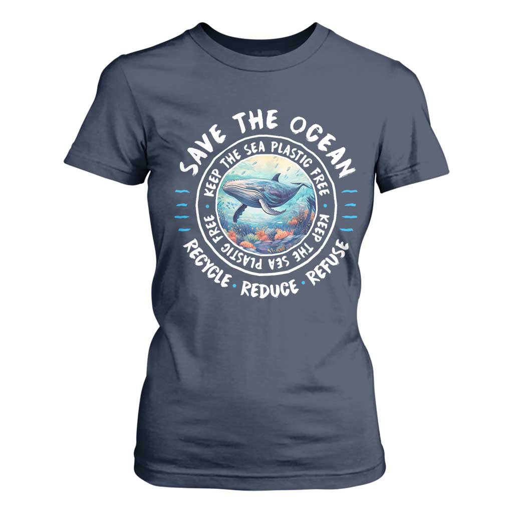 Earth Day Save The Ocean Humpback Whale T Shirt For Women TS09 Navy Print Your Wear