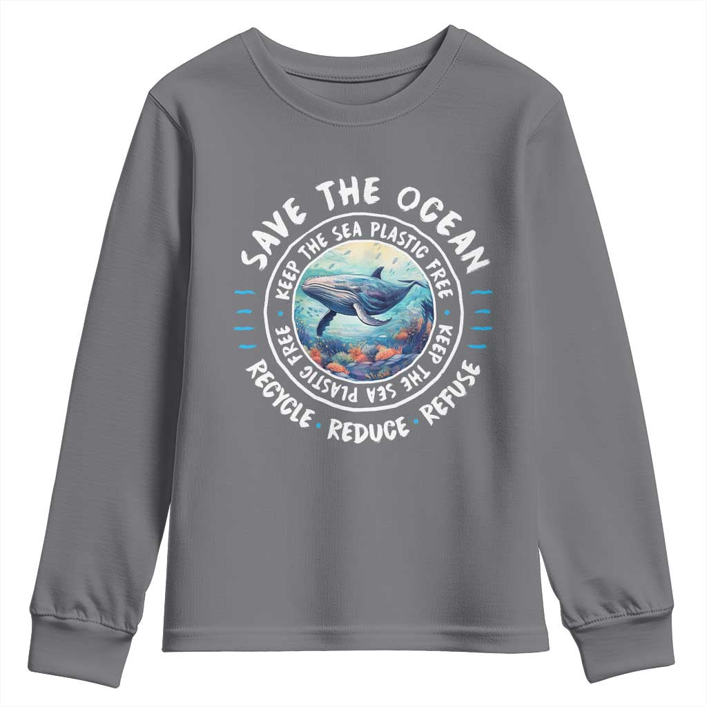 Earth Day Save The Ocean Humpback Whale Youth Sweatshirt TS09 Charcoal Print Your Wear