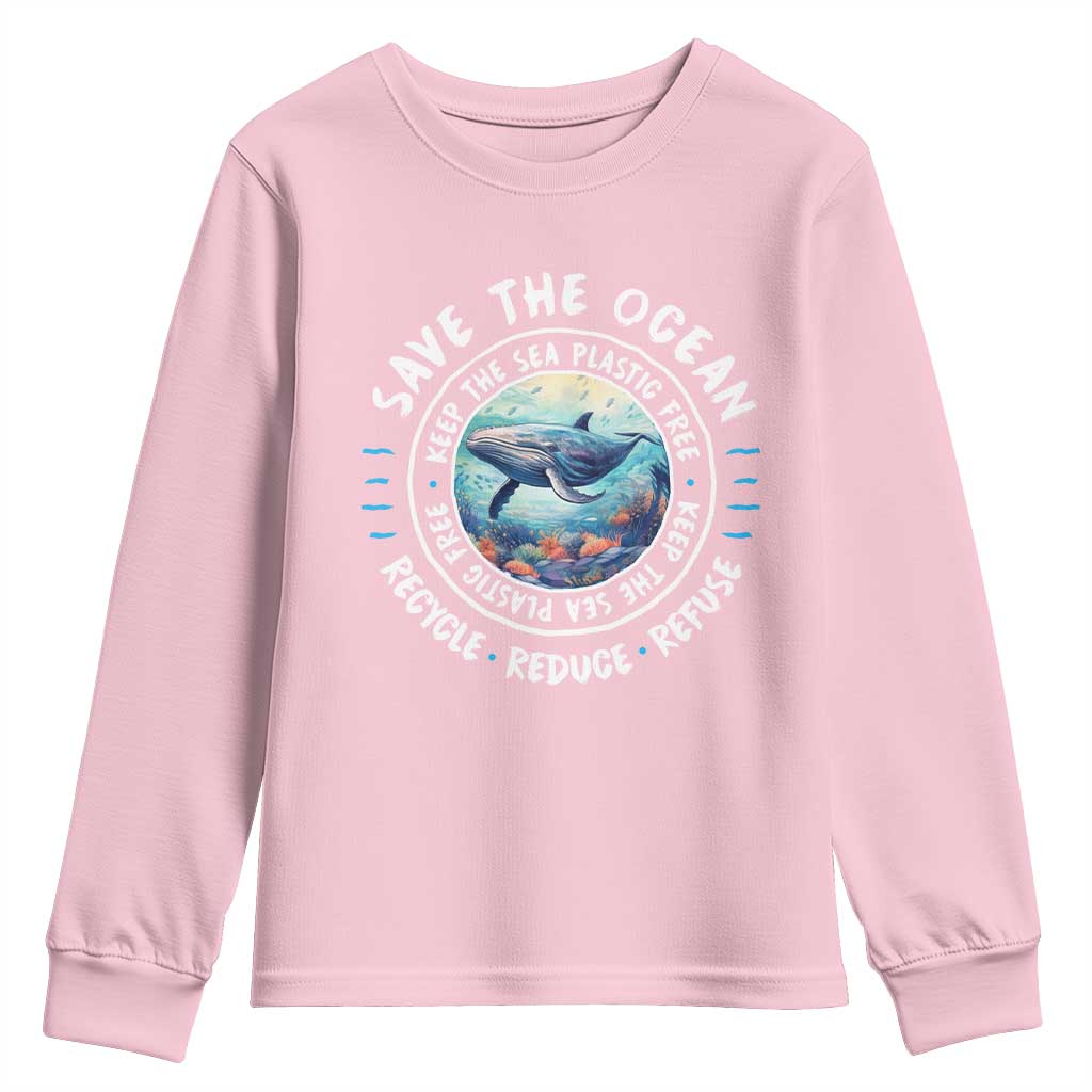 Earth Day Save The Ocean Humpback Whale Youth Sweatshirt TS09 Light Pink Print Your Wear
