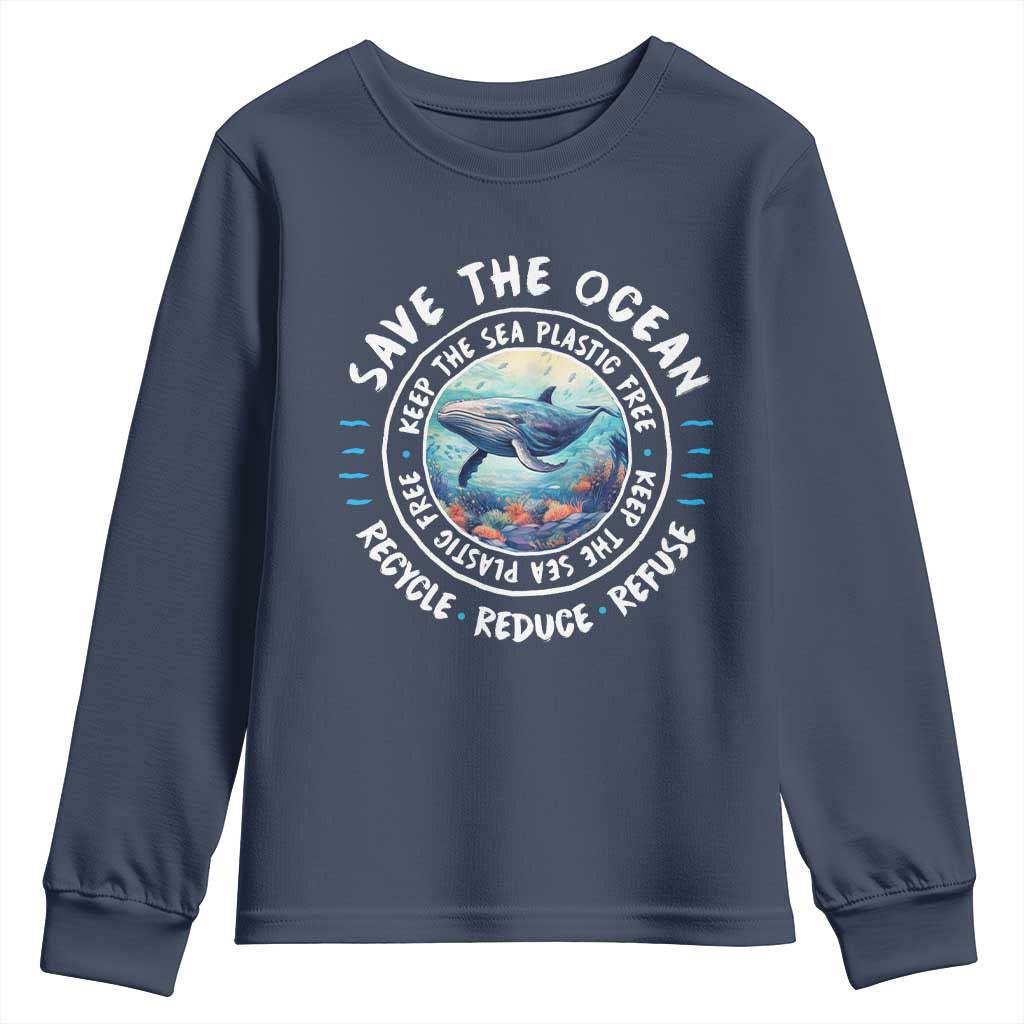 Earth Day Save The Ocean Humpback Whale Youth Sweatshirt TS09 Navy Print Your Wear